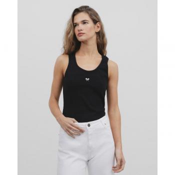 Silbon - Camiseta mujer tank negra canalé tirantes