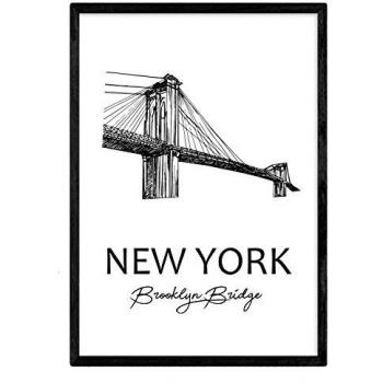 Póster de Nueva York - Puente de Brooklyn en Alta Calidad, Tamaño A4, Sin Marco