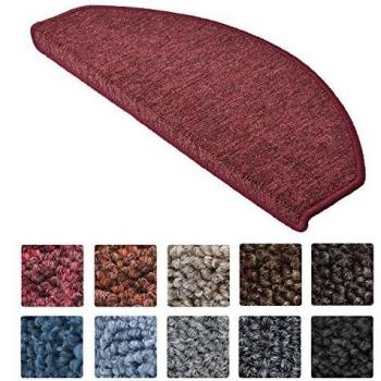 Alfombras semicirculares antideslizantes para escaleras Beautissu, set de 15 unidades, Burdeos (55 x 15 cm)