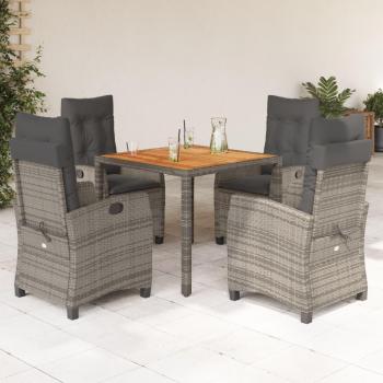 5-Piece Grey Poly Rattan Garden Dining Set with Cushions