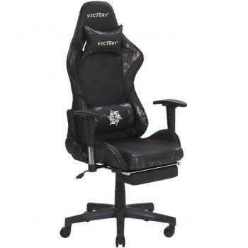Silla de Gaming Ergonomica Victory - Piel Sintética Negro y Amarillo, Reposabrazos Ajustables y Reposapiés