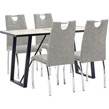 vidaXL Juego Comedor 5 Piezas Cuero Sintético Mobiliario Decoración Interior Casa Hogar Robusto Duradero Resistente Funcional Práctico Útil Gris Claro