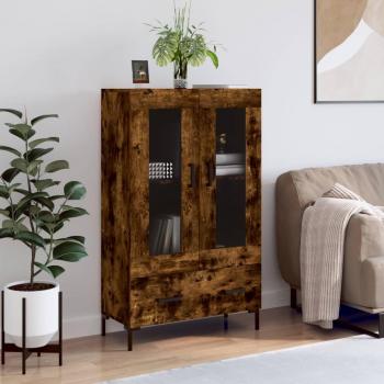 Aparador alto de madera de ingeniería 69,5x31x115 cm en roble ahumado, mueble de almacenaje para salón, buffet y armario auxiliar