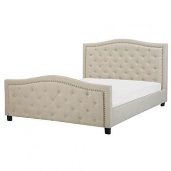 Cama Tapizada Beige 160 x 200 cm con Cabecero Acolchado y Remaches Aurel
