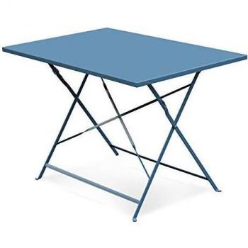 Mesa de jardín bistro plegable de metal 110x70cm, 4 plazas, color azul gris