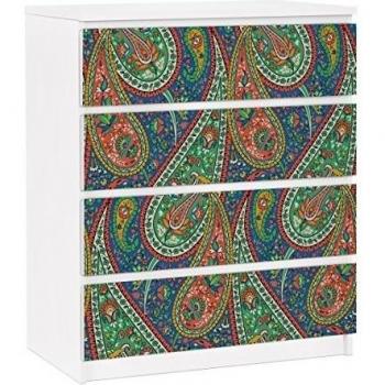 Vinilo adhesivo para muebles IKEA - Malm Dresser 4xDrawers - Coloured mandala, Tamaño:4 veces 20cm x 80cm