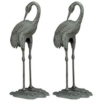 Figuras Decorativas de Grulla en Hierro Fundido para Jardín, Resistentes a Heladas e Intemperie, 72 x 32 x 22 cm, Verdes (Set de 2)