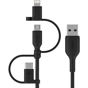 Belkin BOOST CHARGE Universal 3-in-1 USB Cable (USB-C, Lightning, Micro-USB) for Smartphones, Tablets and Power Banks - Black (3.3ft/1m)