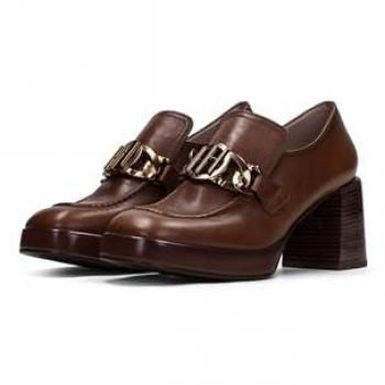 Mocasín de Piel para Mujer Hispanitas Tokio Marrón con Tacón de 7cm - Casual 2024