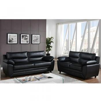 Sofá 3+2 plazas de piel sintética Manoa - Color negro - Diseño elegante y fácil mantenimiento