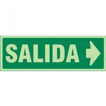Señal de salida derecha 1017 en plástico, dimensiones 297x105 mm, luminosa con letra