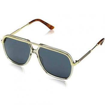 Gucci GG0200S 004 Sunglasses - Gold with Light Brown Crystal Blue Metal, One Size