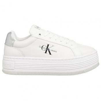Calvin Klein Women's White Platform Sneakers with Lace and Metallic Details