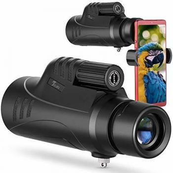 TELMU Telescopio monocular 10X42 para adultos, prisma BAK-4, parche giratorio con visor de rifle de alta resolución y adaptador para teléfono inteligente, para la caza, el campamento, los viajes