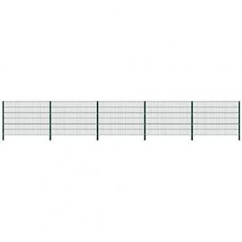 vidaXL Panel de Valla con Postes de Hierro Accesorios de Jardín Ocultación Privacidad Diseño Simple Funcional Resistente Intemperie Verde 8.5x1.2m