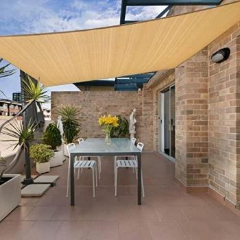 HENG FENG Toldo Vela de Sombra HDPE Rectangular 2.5x4m Rayos UV Solar Protección Transpirable para Patio Exteriores Jardín Color Arena
