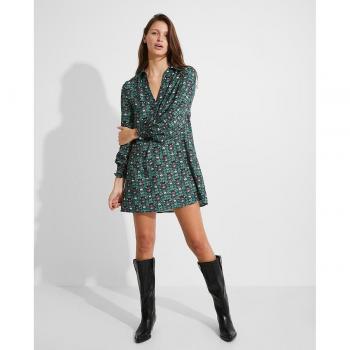 Naëlle - Vestido corto con estampado ornamental y detalles de nido de abeja en las mangas
