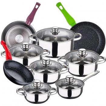 Batería de cocina San Ignacio Cassel 12 piezas con juego de sartenes (20/24/28 cm) y utensilios de cocina