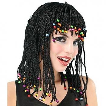 Peluca de Trenzas Negras Estilo Reggae para Adultos