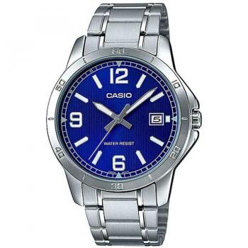 Reloj de Pulsera Casio Collection MTP-V004D-2B con Correa Gris Plata y Esfera Azul para Hombre