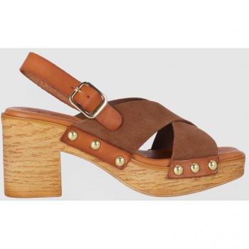 Sandalias de tacón de mujer de piel con cierre de hebilla