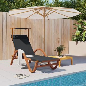 Gray Textilene Sun Lounger with Canopy and Solid Poplar Wood