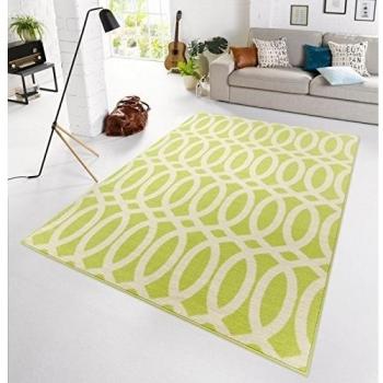 Diseño de corta de pelo de terciopelo alfombra con diseño de gotemburgo y pantalla de colour crema y verde | 101995, 200 x 290 cm