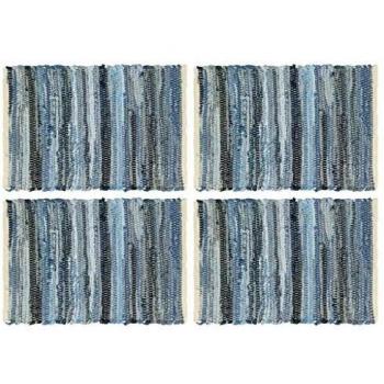 vidaXL 4x Manteles Individuales Tela Lavables Algodón Trenzado Diseño Estilo Chindi Vaquero Conjunto Set Salvamanteles Mesa Comedor Cocina Rayas Azul