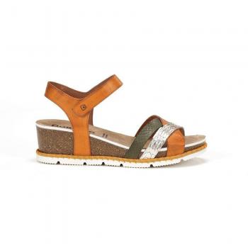 Sandalias de cuña de mujer de piel con adorno