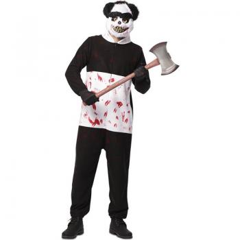Disfraz de Panda Zombie para hombre, incluye traje completo con diseño de panda zombi, máscara de panda, guantes y detalles en tela desgastada