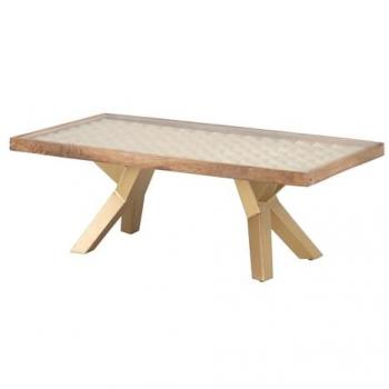 Mesa de Centro Adda Home Mumbai, Madera Mango/Metal/Cristal, Natural/Dorado, 125x65x45 cm