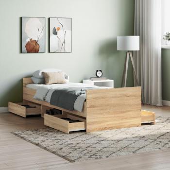 Cama solar con cabecero y roble Sonoma 75x190 cm