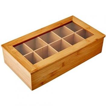 Caja de té de bambú con 10 compartimentos