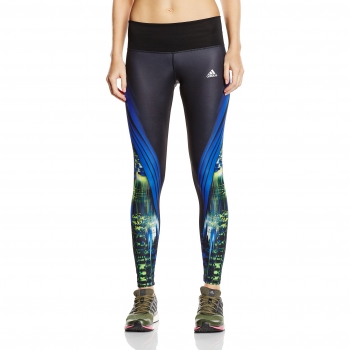 adidas AIS Tight Illum Mallas, Mujer, Negro/Azul/Verde/Amarillo, L