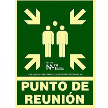 NM RD14106 - Señal Luminiscente Punto De Reunion Clase B PVC 0,7mm 22,4x30cm con CTE, RIPCI y Apto para la Nueva Legislación