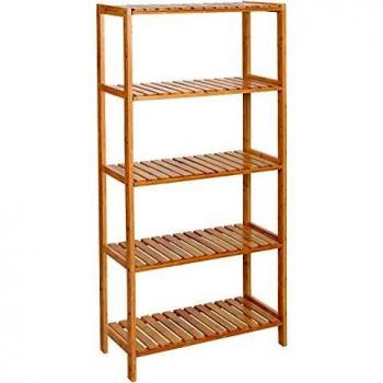 SONGMICS Estantería de 5 Niveles para Baño, Estantería de Cocina de Bambú, Expositor Multifuncional en Salón, Vestíbulo, 60 x 26 x 130 cm, Natural BCB35Y
