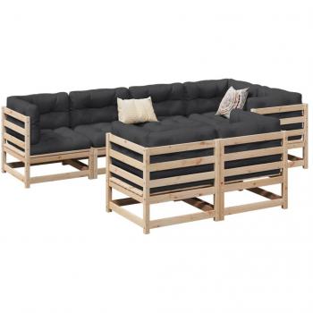 7 Piece Solid Pine Garden Sofa Set with Cushions