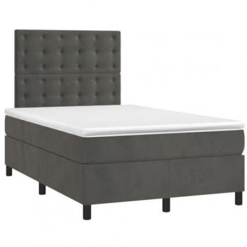 Cama box spring con colchón de terciopelo gris oscuro 120x200 cm, estructura suave, colchón viscoelástico, espuma protector, muelles ensacados, adaptable y acolchado reversible