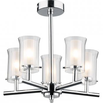 Lámpara de techo Elba en cromo pulido y cristal 5 luces, IP44, con cinco pantallas de cristal