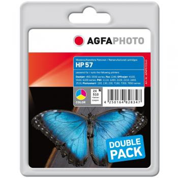 Cartucho de Tinta Compatible AgfaPhoto APHP57CDUO (Cian, Magenta, Amarillo) para Impresoras HP