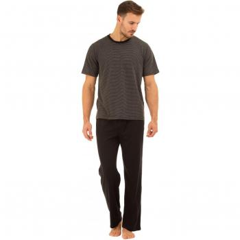 Haigman - Conjunto de pijama de pantalón largo para hombre - Algodón - Negro S/M
