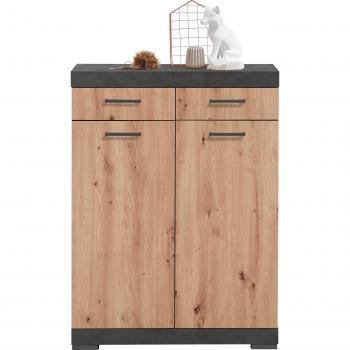 Cómoda de Almacenaje Bristol con 2 Puertas y 2 Cajones - Chêne Artisan - 80 cm x 34,9 cm x 109,1 cm