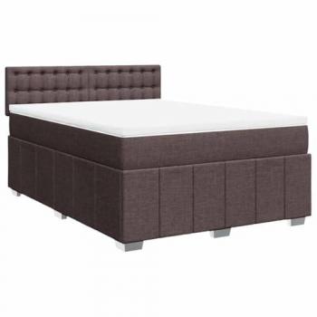 Cama Box Spring con colchón de tela marrón oscuro 140x190 cm