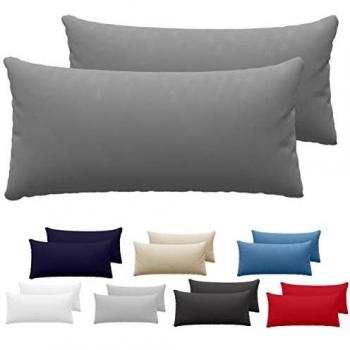 Dreamzie Juego de 2 x Fundas de Almohada 40x80 cm Gris Oscuro 100% Algodon Jersey - Funda de Almohada Algodon 40x80 - Funda Cojin para Cama 40x80 - Protector de Almohada
