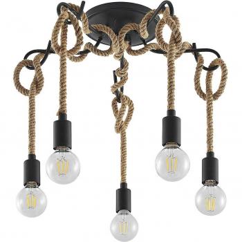 Lámpara de techo Lucande Ropina Vintage de metal negro, 5 luces E27 para salón y comedor