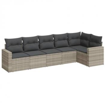 Set de Sofás de Jardín 6 Pzas con Cojines de Ratán Sintético Gris