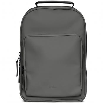 Mochila Impermeable Rains Book Daypack - Gris, resistente al agua, diseño minimalista, capacidad para laptop de hasta 15 pulgadas, compartimento principal con cierre, bolsillo frontal con cremallera, correas ajustables y acol