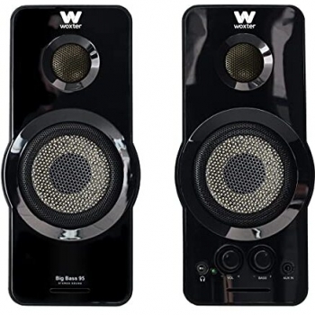 Woxter Big Bass 95 - Altavoces Estéreo Multimedia de 20W con Conexión Jack 3.5mm, Botones y Conexiones AUX, Terminación en Negro Piano para PC/Smartphones y Videoconsolas