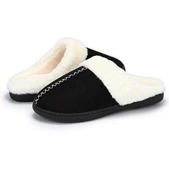 incarpo Zapatillas Casa Mujer Lana de Coral Pantuflas Espuma de Memoria Zapatillas-Negro-38/39 EU