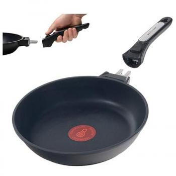 Sartén ECODE® de 24 cm para Inducción con Mango Extraíble, Antiadherente y Indicador de Temperatura - Apta para Horno y Lavavajillas, Aluminio Fundido Inoxidable